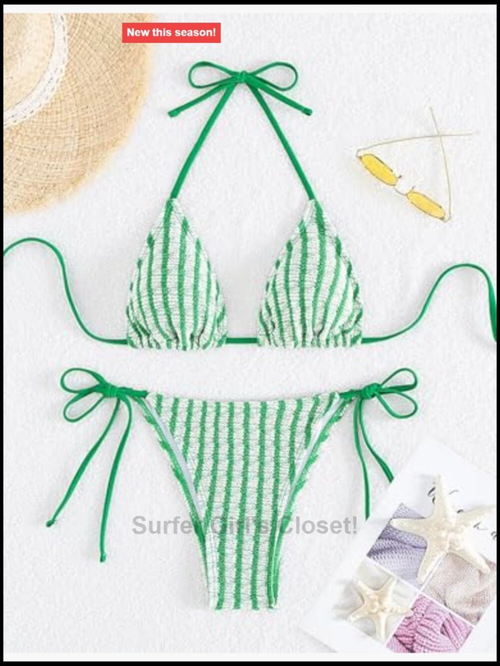 Striped Halter Triangle High Waisted Bikini Set Swimsuit View 2